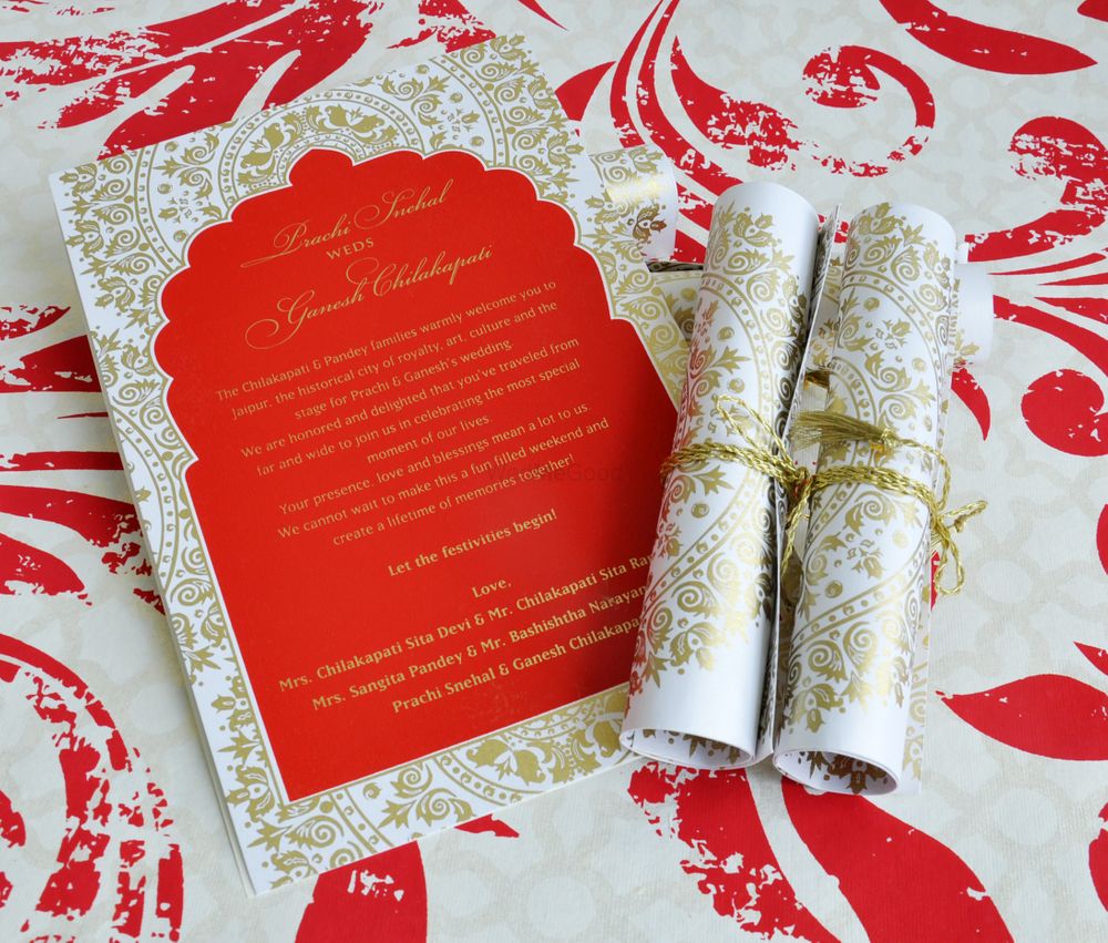 Photo of Red, White and Gold Invitation Cards