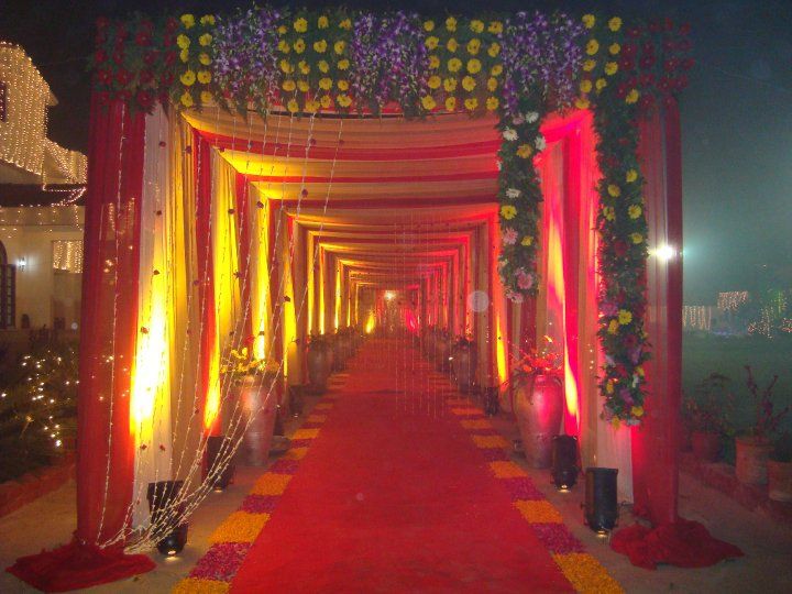 Photo of yellow and red entrance decor