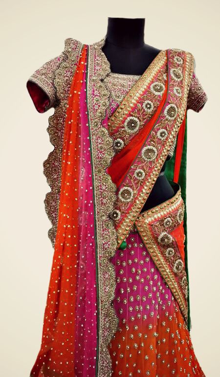 Photo of orange and pink lehenga