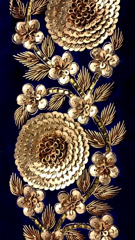 Photo of blue embroidery close up