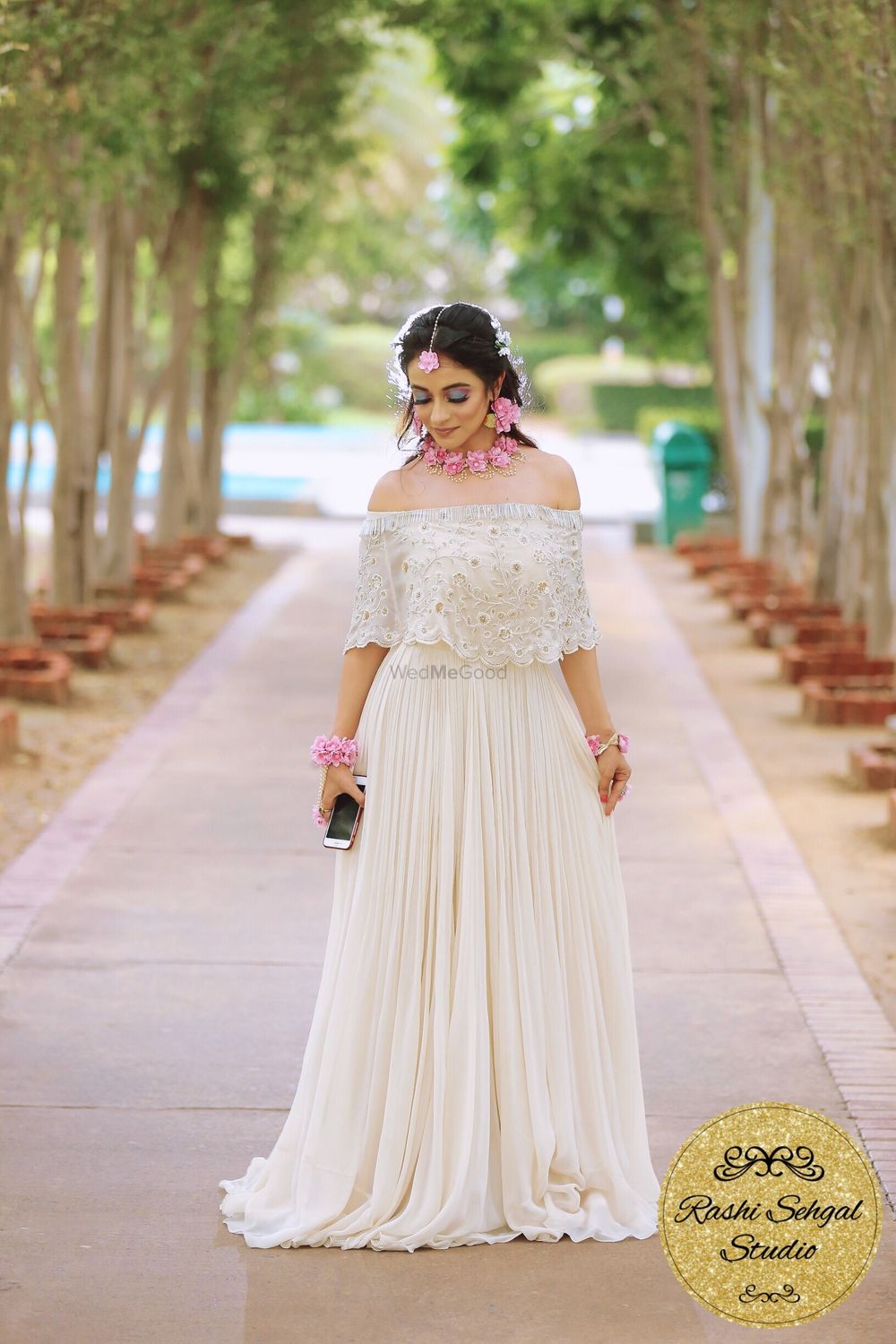 Photo of Offshoulder white gown for mehendi