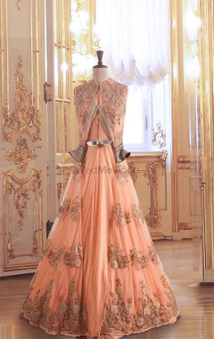 Photo of peach indo western gown silhouette for brides sister