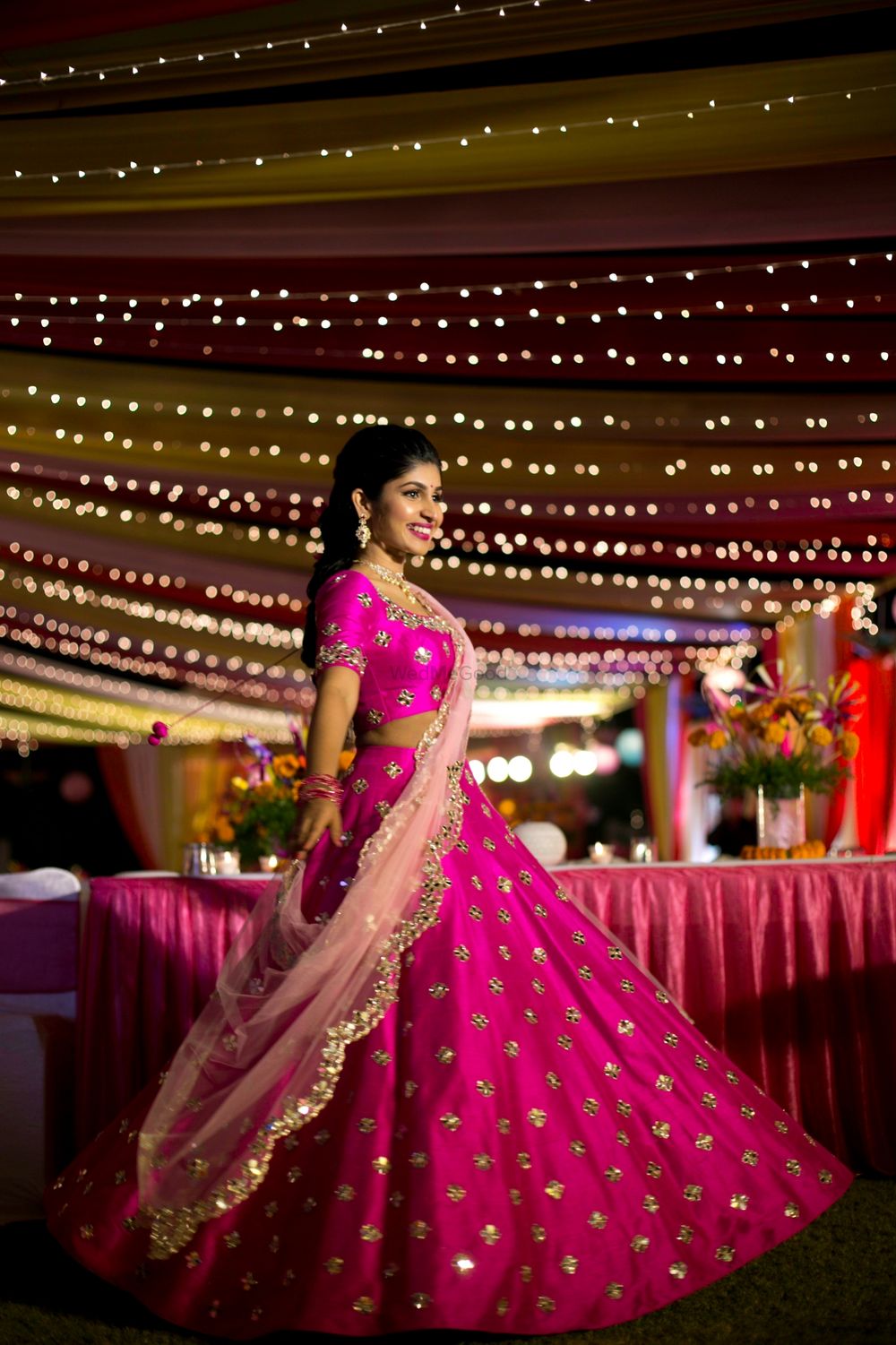 Photo of Mehendi outfit pink lehenga with scalloped edge dupatta
