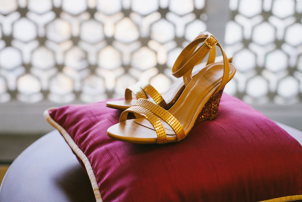 Photo of Gold bridal wedges with glittery heels