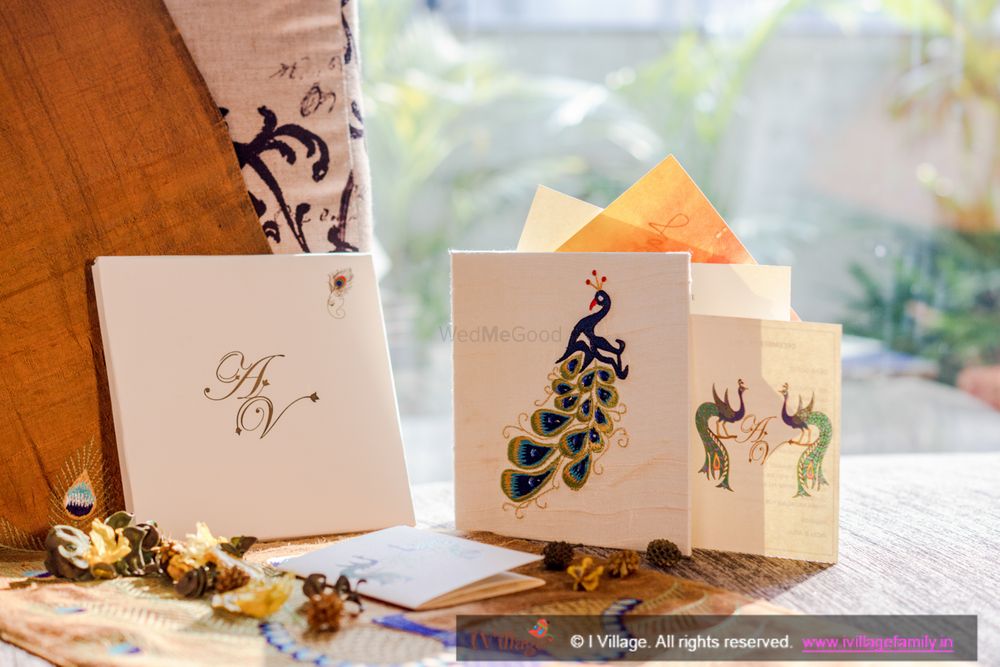 Photo of peacock motif on wedding card