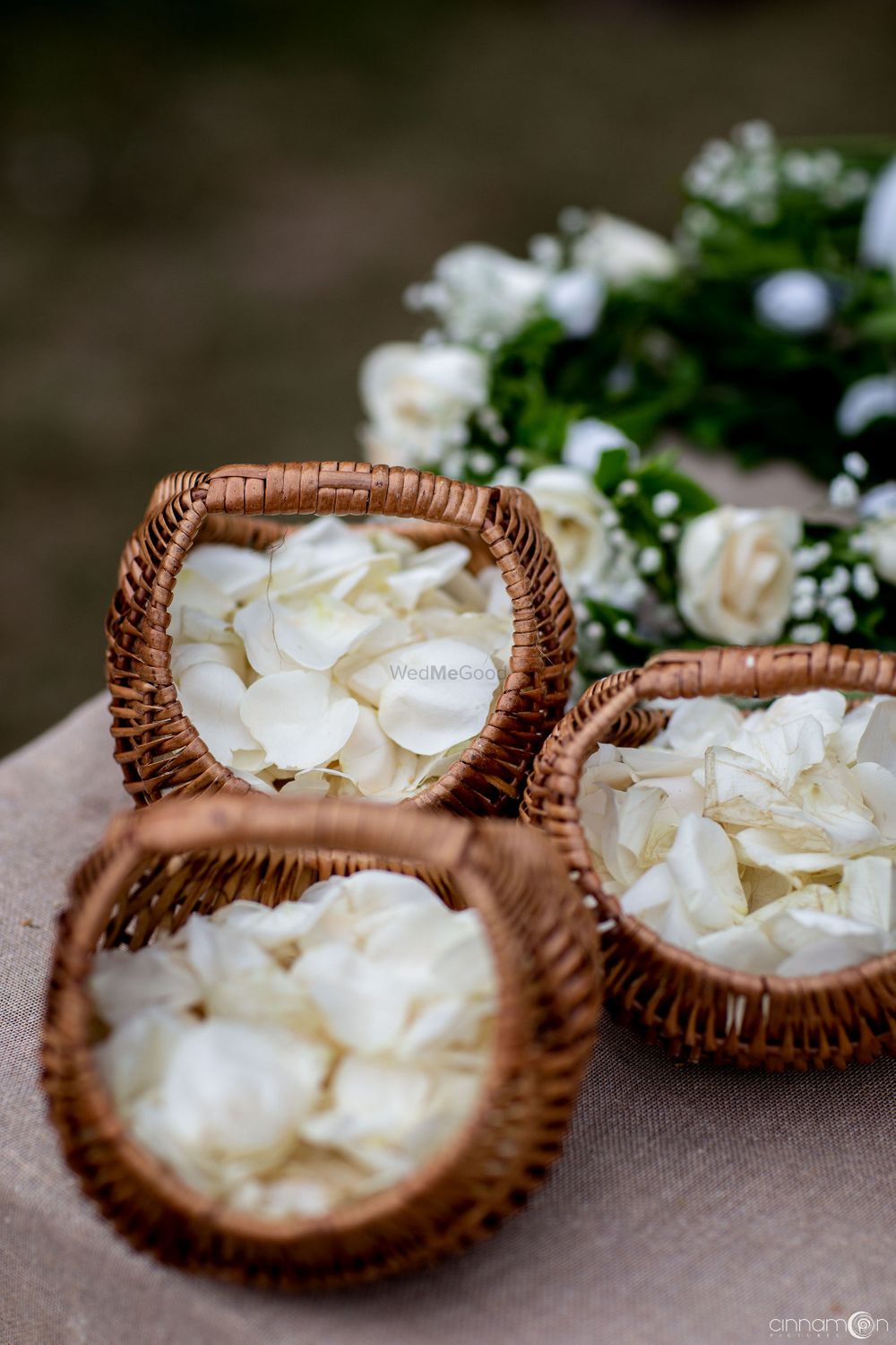 Photo of Baskets filled with flower petals for flower shower.