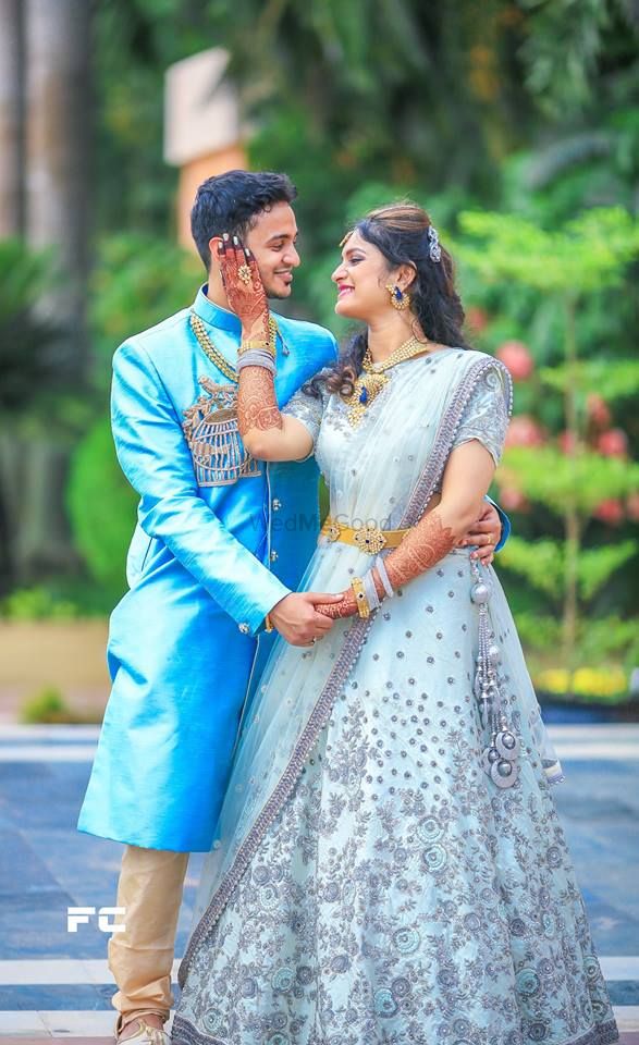 Photo of Pale blue lehenga with silver work for engagement