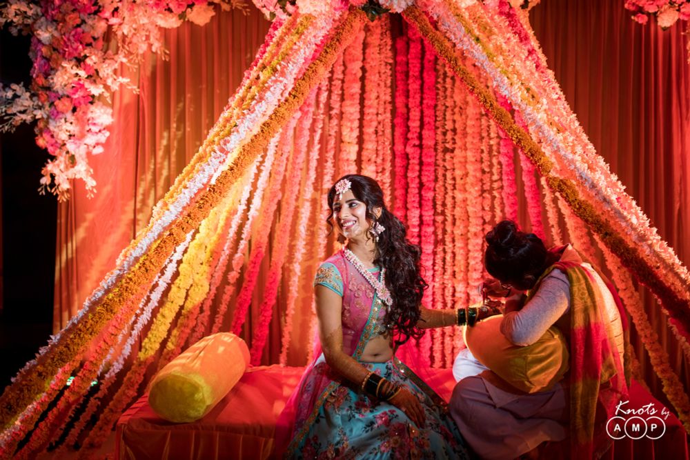 Photo of Bridal mehendi seat decor with canopy