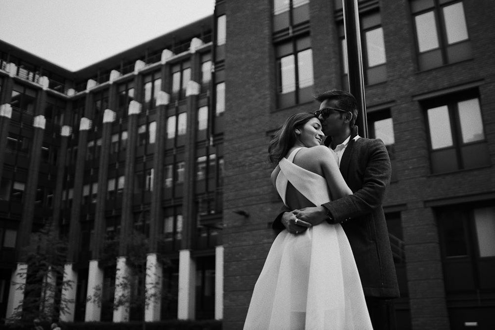 Photo of black and white couple pre wedding shoot photography