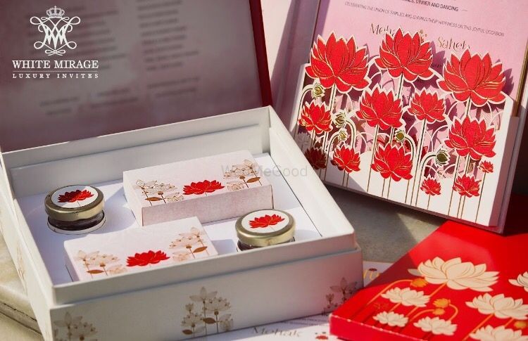 Photo of Wedding card with lotus motif and favour box