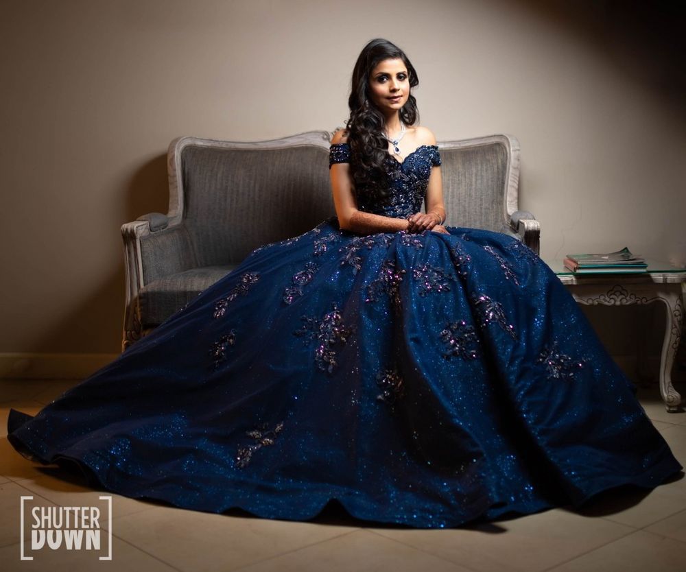 Photo of Midnight blue flared sangeet gown