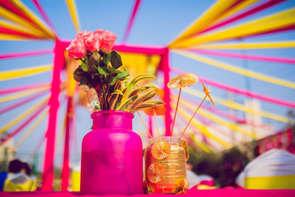 Photo of Ideas for mehendi centrepiece with yellow and pink decor