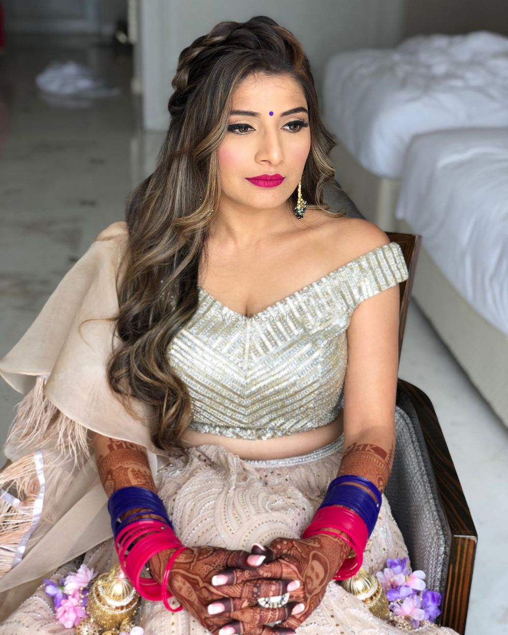 Photo of Open bridal waterfall hairstyle for mehendi