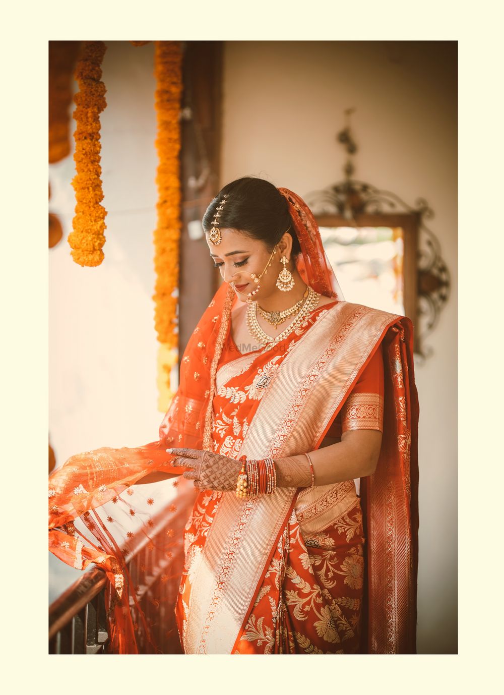 Photo of Bride in red silk saree