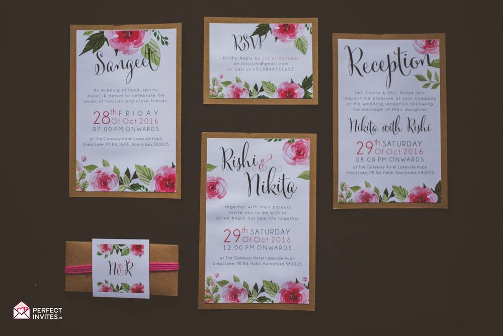 Photo of Modern Floral Wedding Card with RSVP