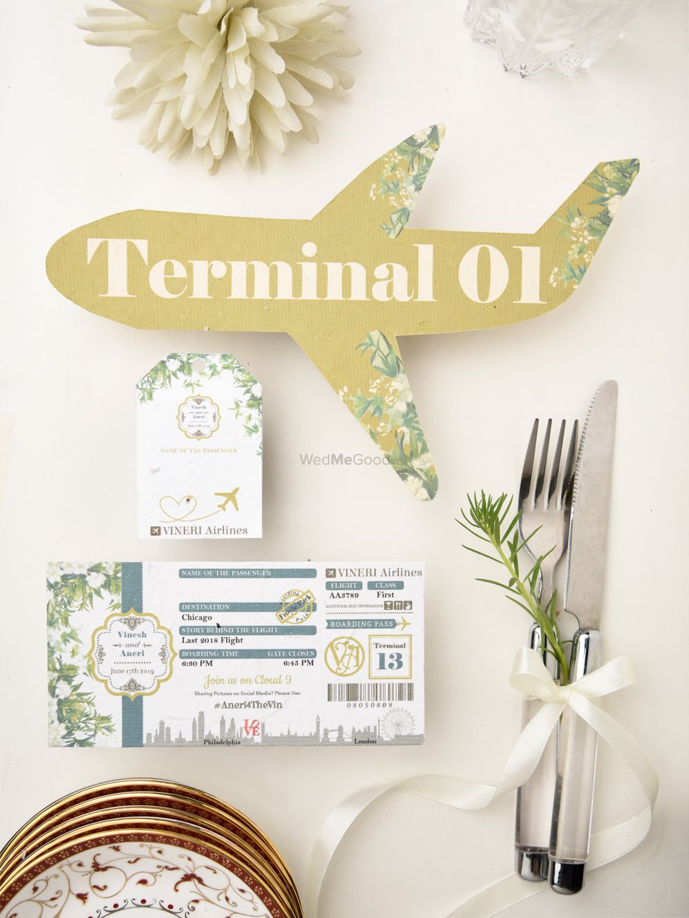 Photo of airplane theme seed paper wedding invite