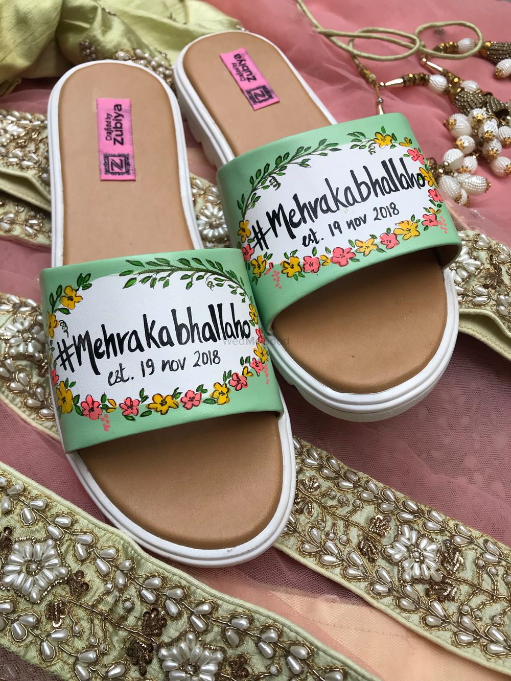 Photo of Customised bridal slippers with wedding hashtag