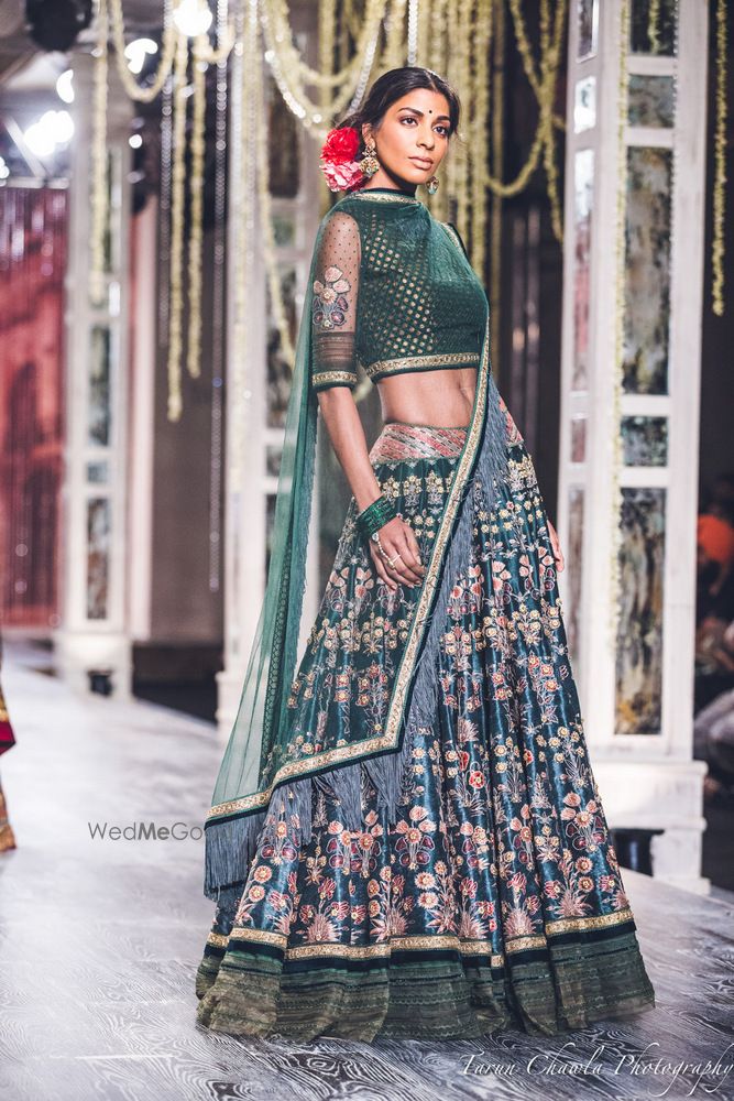 Photo of Tahiliani Teal and Blue Lehenga with Thread Work