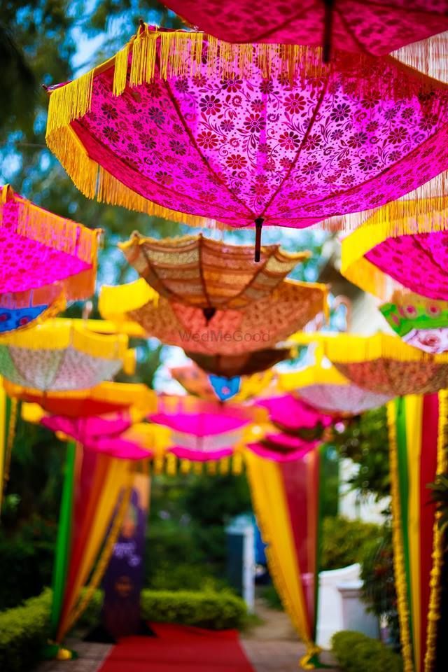 Photo of Hanging parasols for entranceway decor for the mehendi