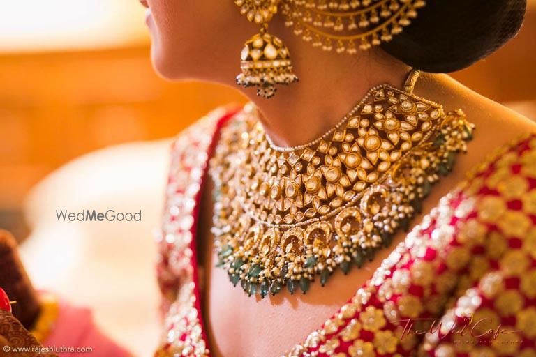 Photo of Elaborate bib bridal necklace with green beads