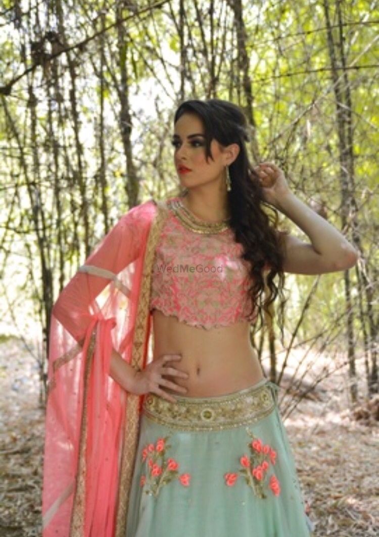 Photo of Light Pink and Grey Floral Lehenga with Embroidery