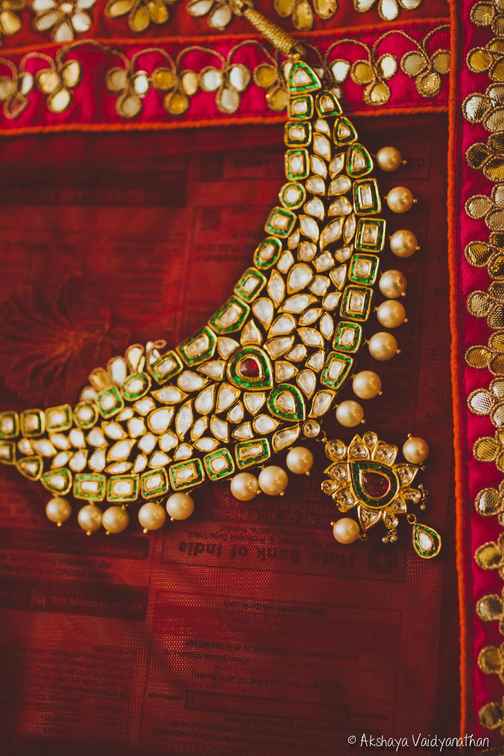 Photo of Kundan necklace with red and white beads