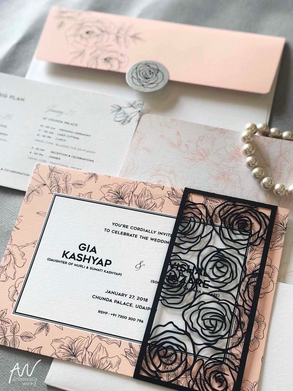 Photo of Unique wedding card with rose cutout