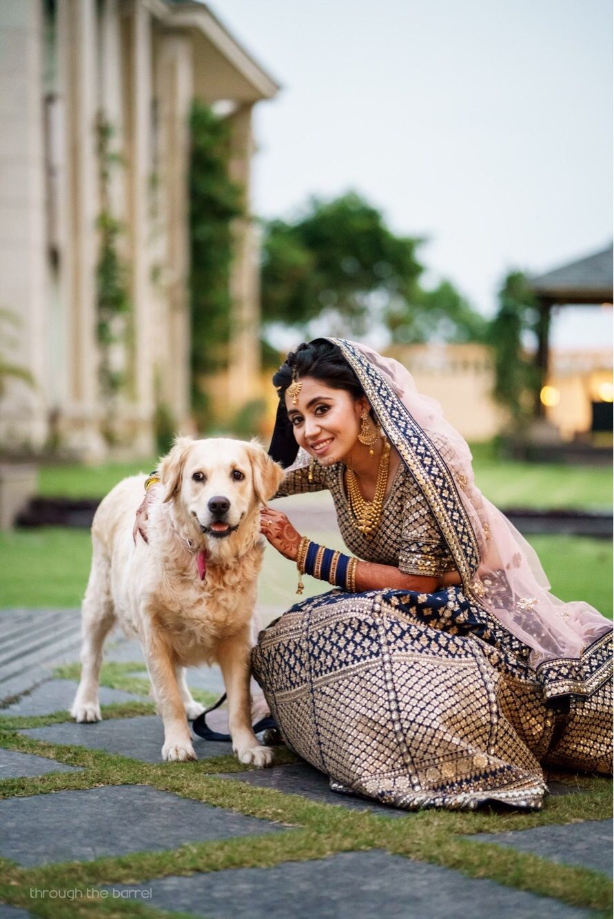 Photo of Wedding day bridal portrait with dog