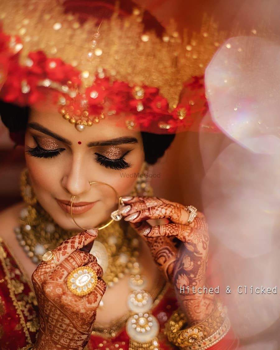 Photo of bridal close up shot with bronze gold eye makeup