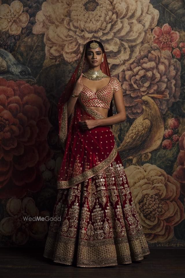 Photo of Sabyasachi maroon velvet bridal lehenga