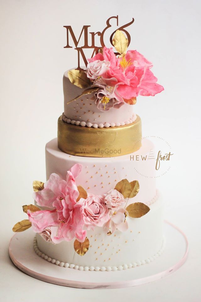 Photo of Light Pink and White Floral Cake with Cake Topper