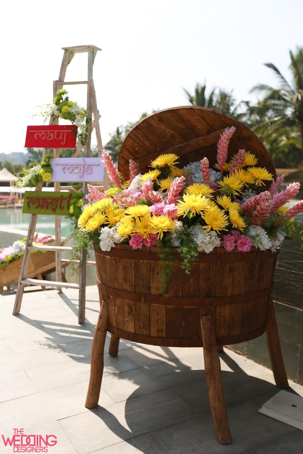 Photo of floral wooden basket display