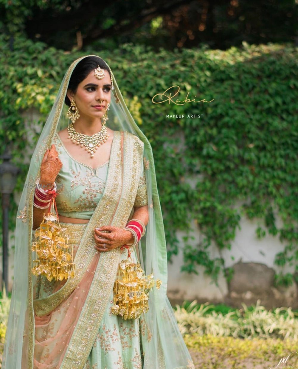 Photo of Mint and gold bridal lehenga offbeat hue