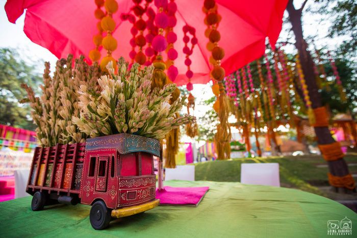 Photo of Decorated mini trucks table centerpieces
