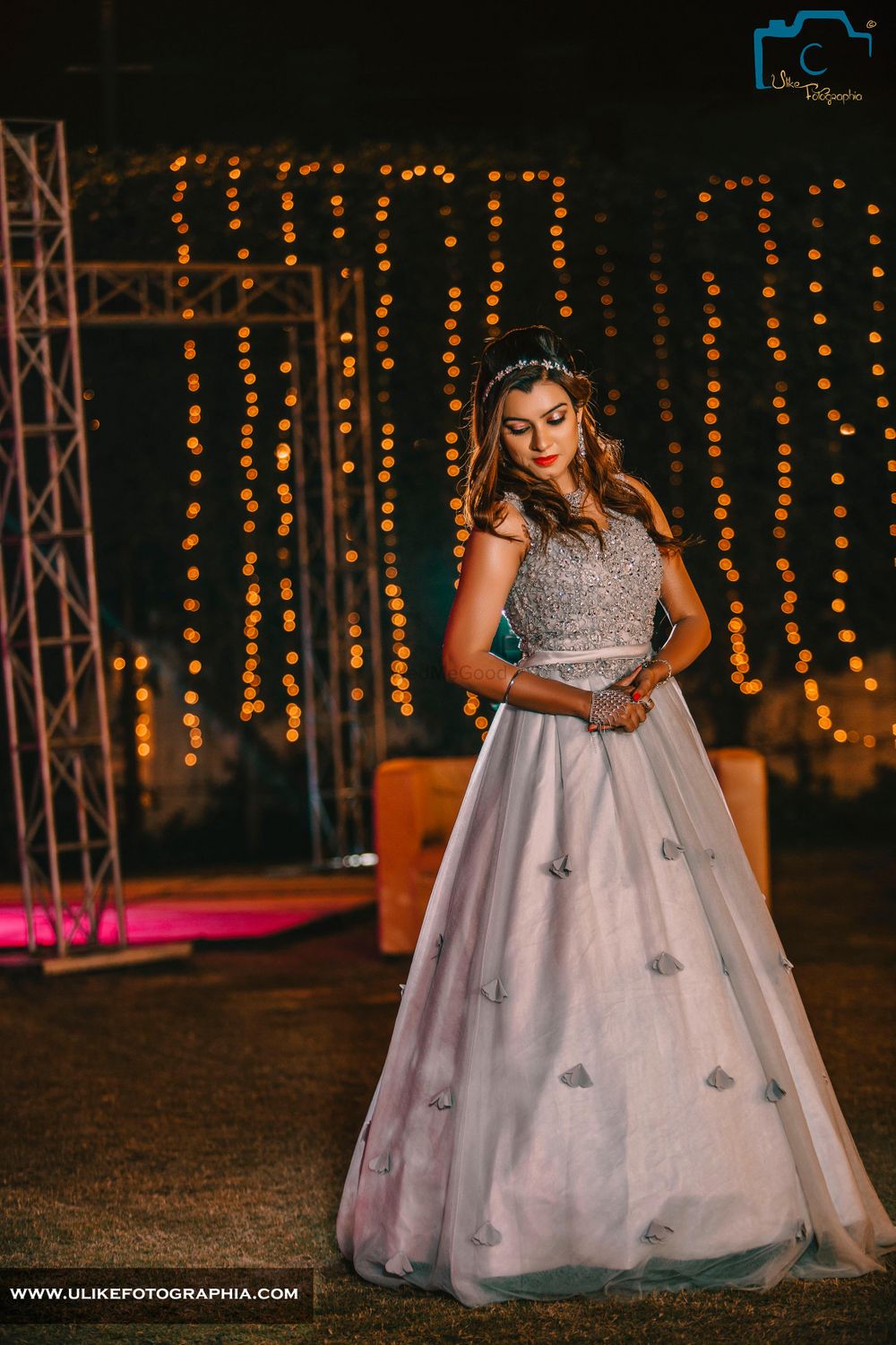 Photo of Light Grey Monotone A Line Gown with Studded Work