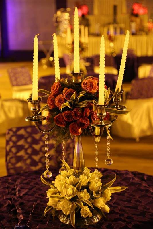 Photo of Dark Table Setting with Roses Crystals and Candles