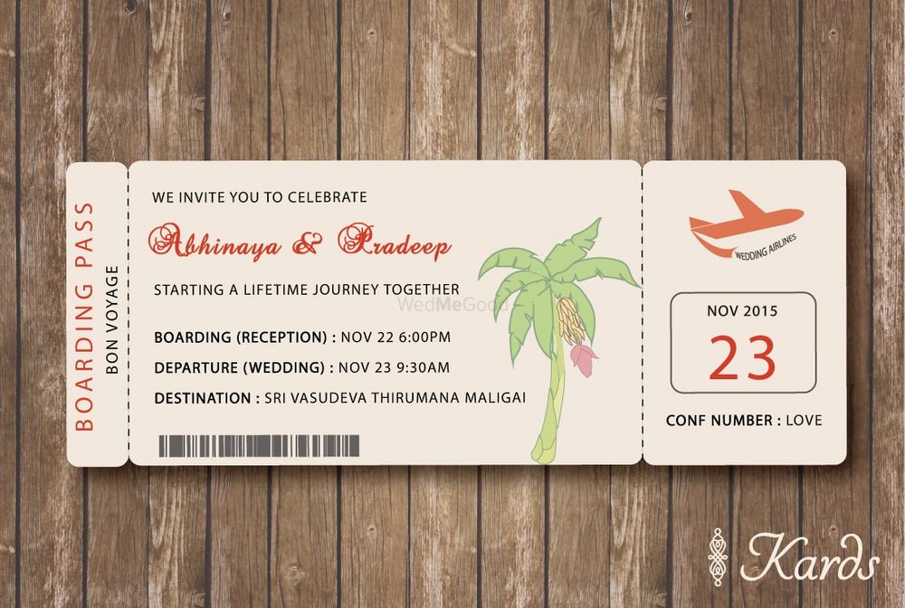 Photo of Destination theme boarding pass wedding card