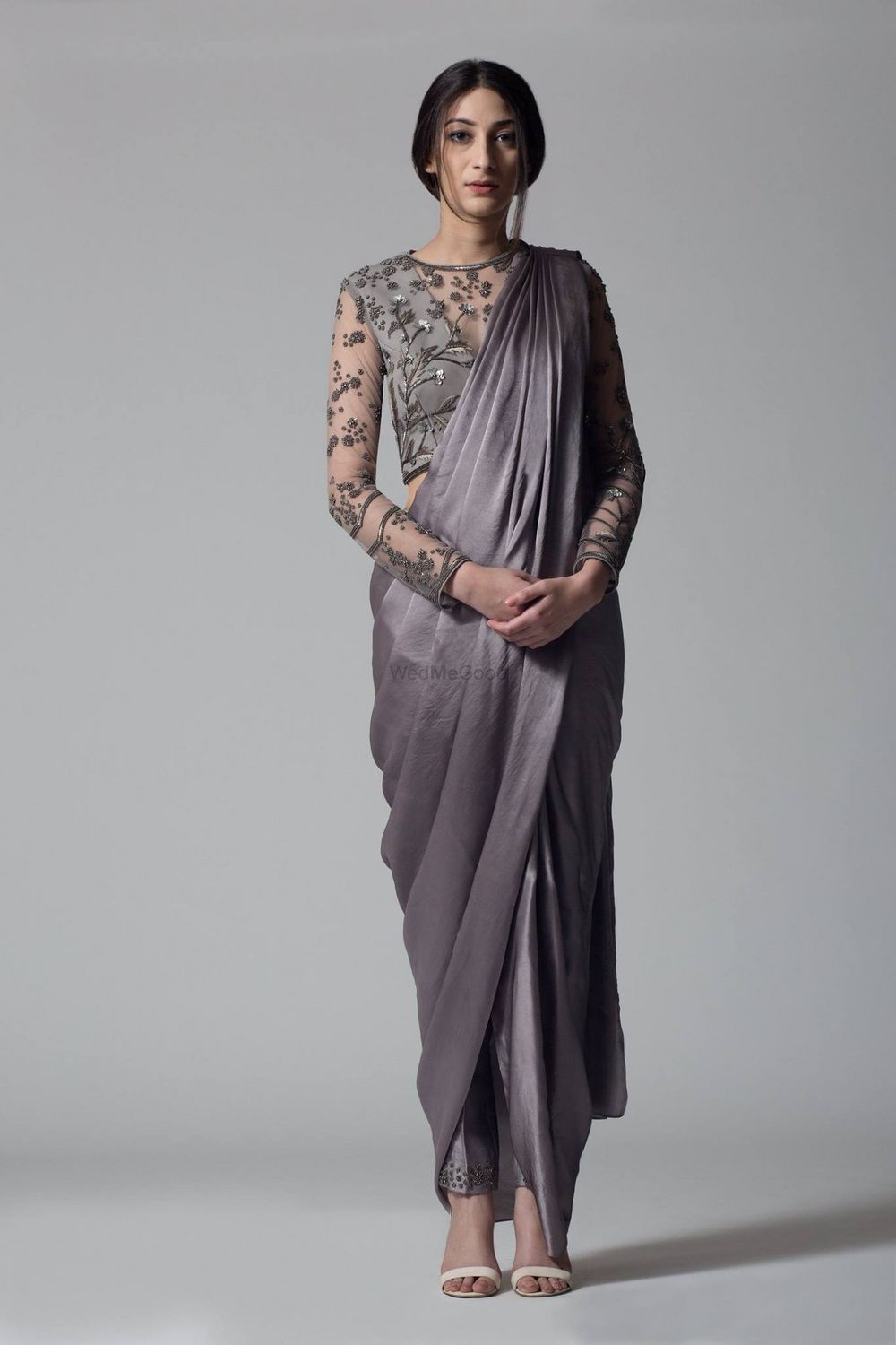 Photo of Dark Grey color drape saree