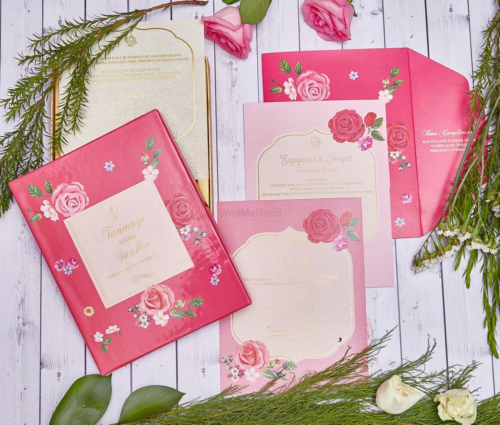 Photo of rose print wedding cards