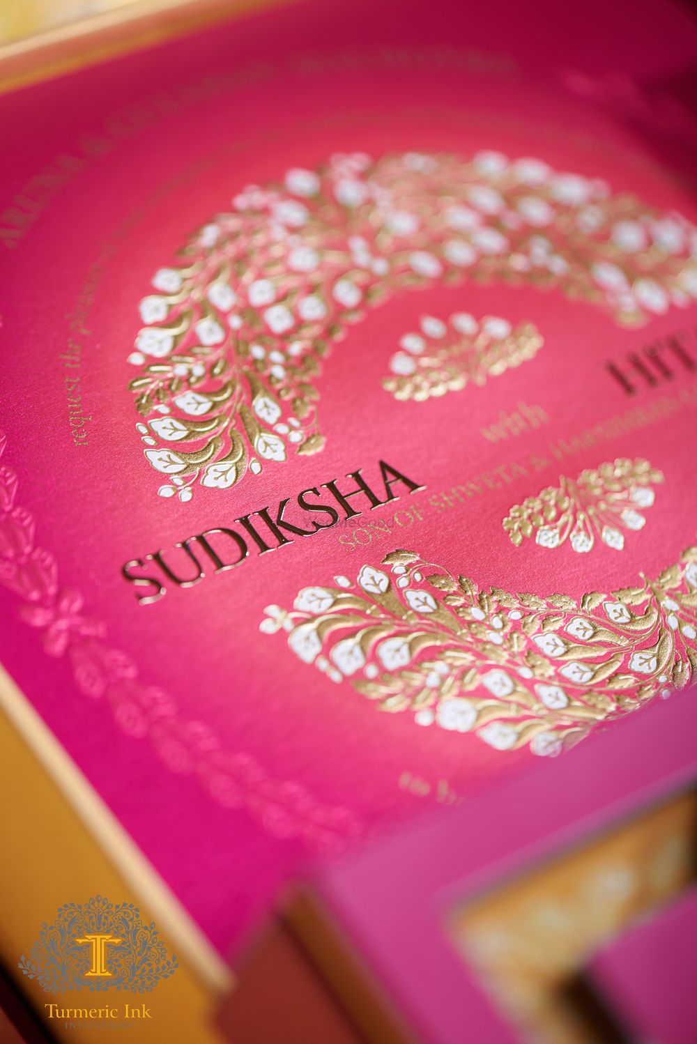 Photo of Fuschia pink and white wedding card