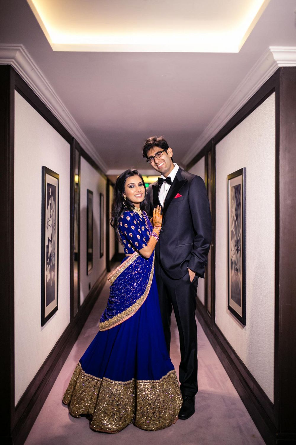Photo of Royal blue lehenga with gold sequin work for reception