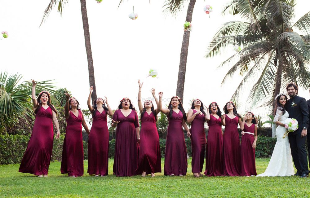 Photo of marsala colored bridesmaid gowns