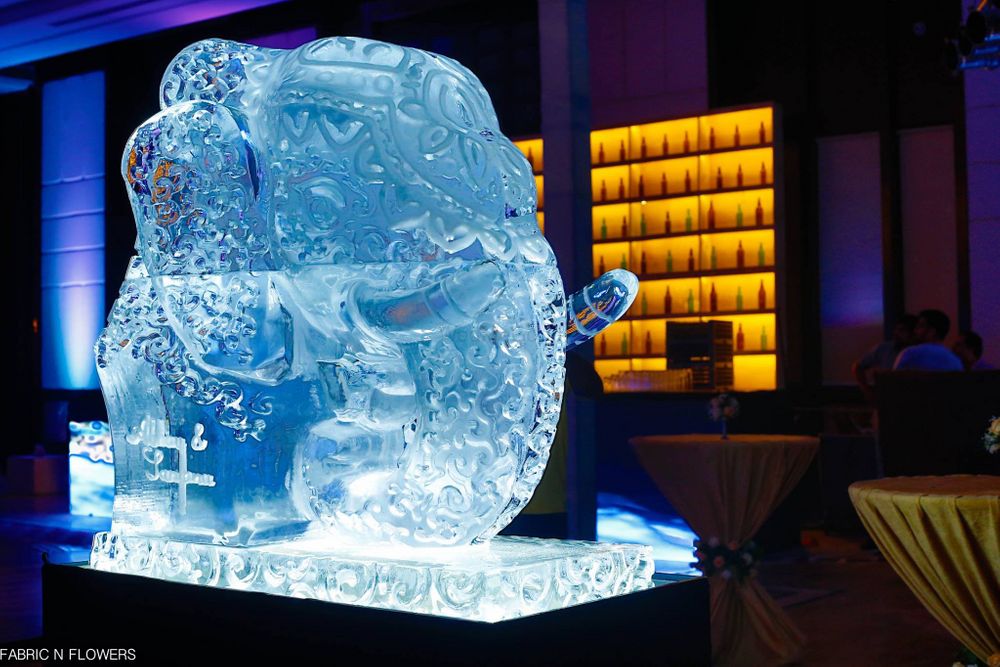 Photo of Elephant shaped ice sculpture at wedding