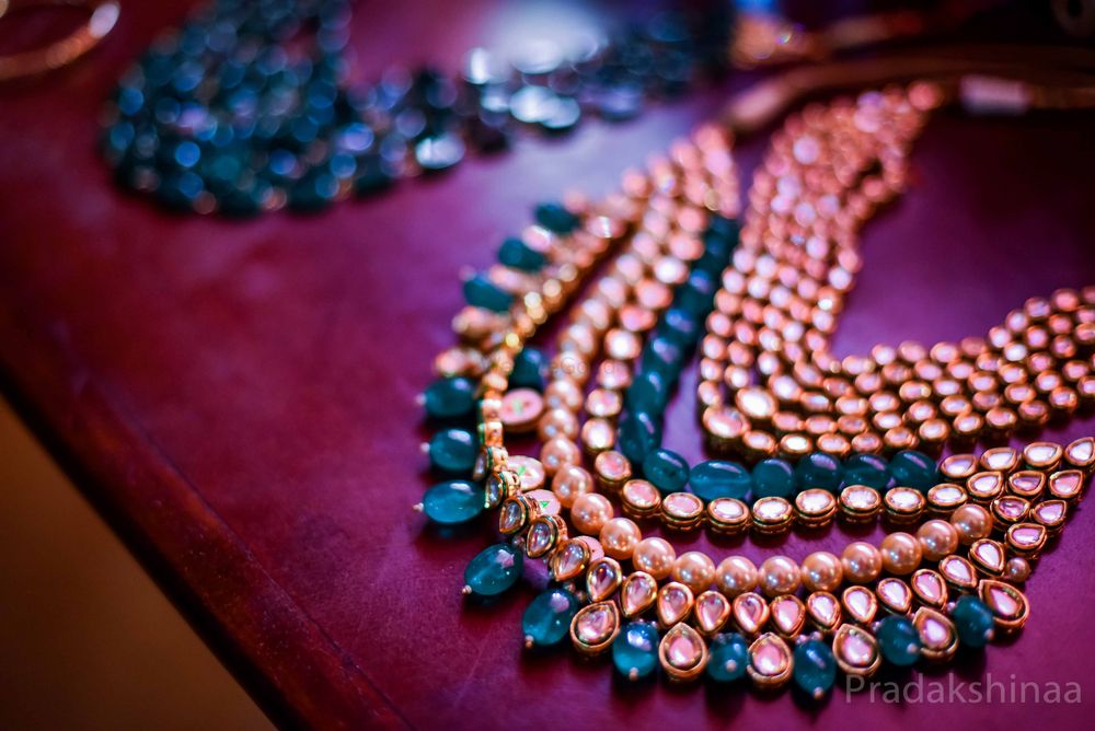 Photo of Polki bridal necklace with teal stones