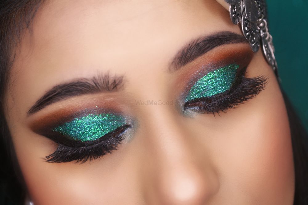 Photo From teal green smokey glitter eye look - By Get Sparkled by Aenaz Khan 