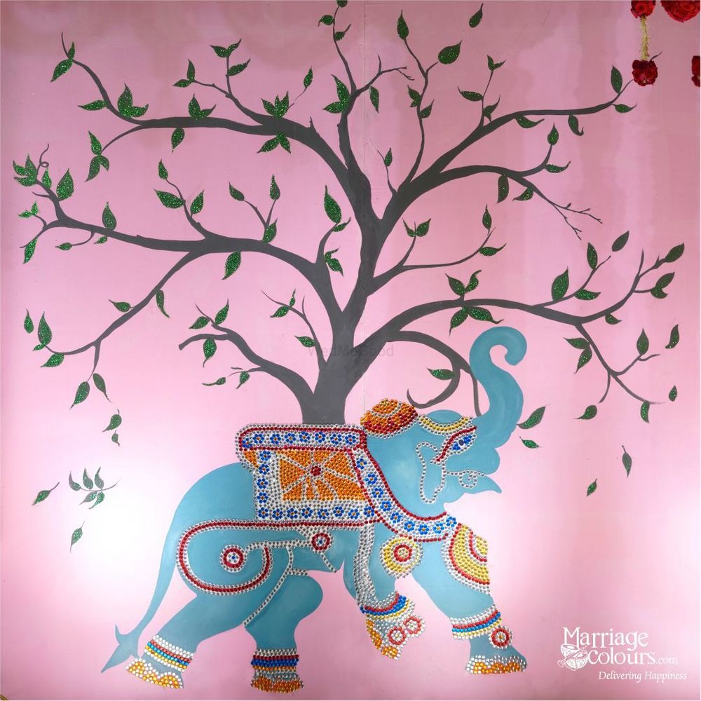 Photo From Lakshmi Kalyanam art theme backdrop fully handmade with flowers and highlighted on both sides with elephants hand painted and decorated with colourful kundan stones  #Ashanakalyanam @sheratonchennai - By Marriage Colours