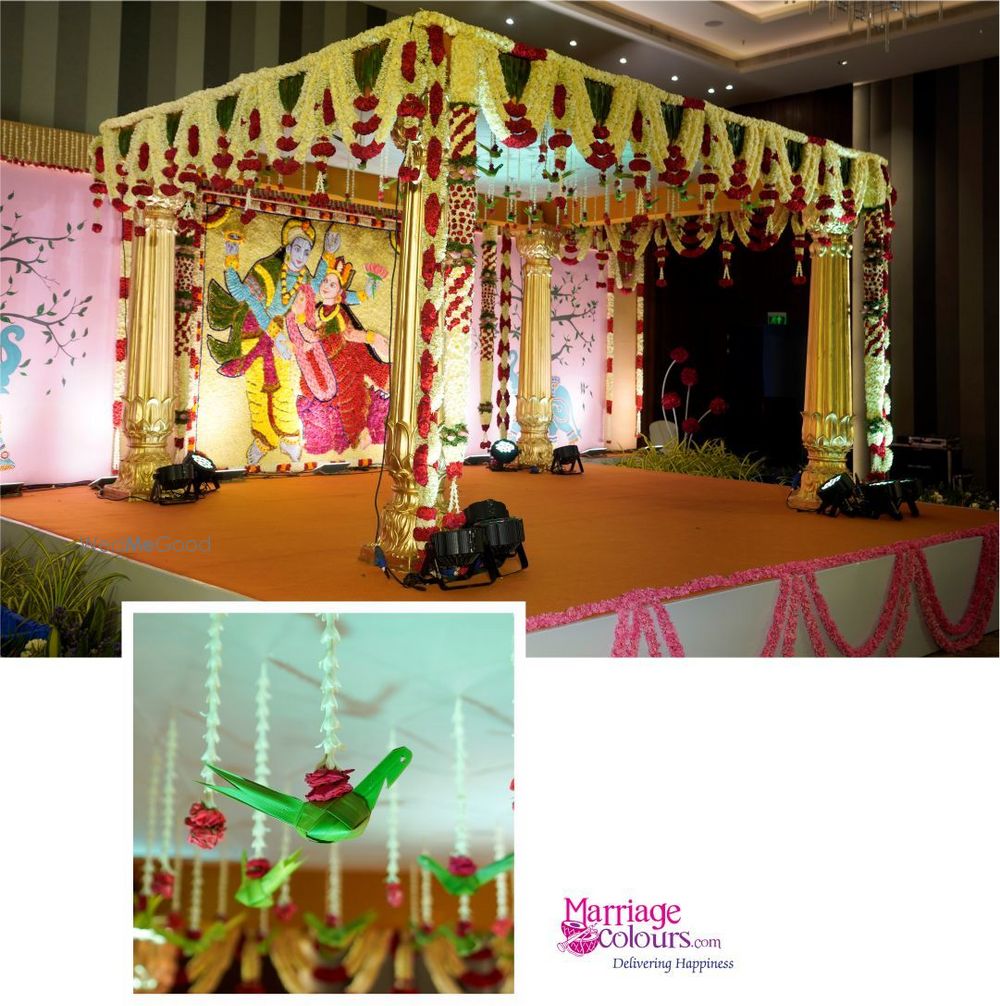 Photo From Lakshmi Kalyanam art theme backdrop fully handmade with flowers and highlighted on both sides with elephants hand painted and decorated with colourful kundan stones  #Ashanakalyanam @sheratonchennai - By Marriage Colours