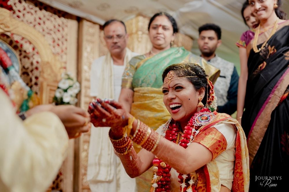 Photo of Happy bridal shot during wedding ceremony