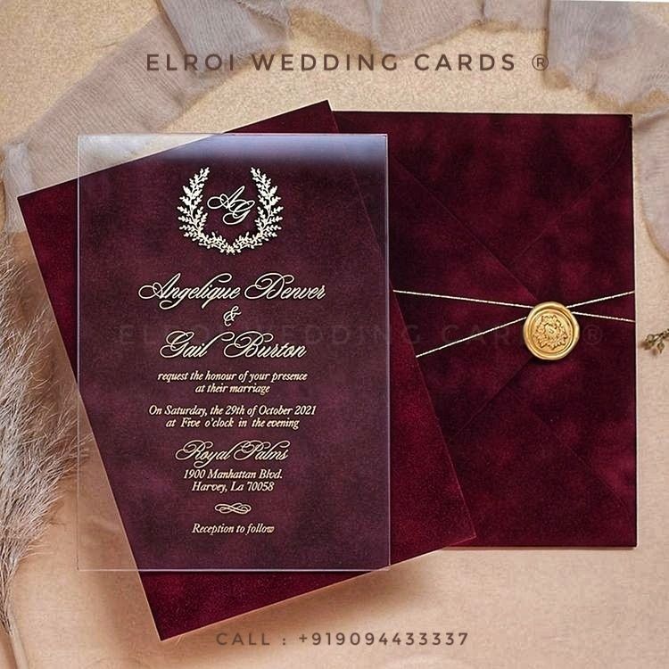 Photo From Beautiful Acrylic invitation | Spl burgundy soft touch material envelope - By ELROI Wedding Cards 