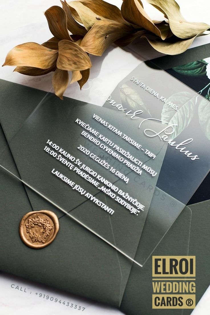 Photo From Beautiful Acrylic invitation  Smooth handmade green eco friendly envelope , envelope inner digital flower design pasting - By ELROI Wedding Cards 